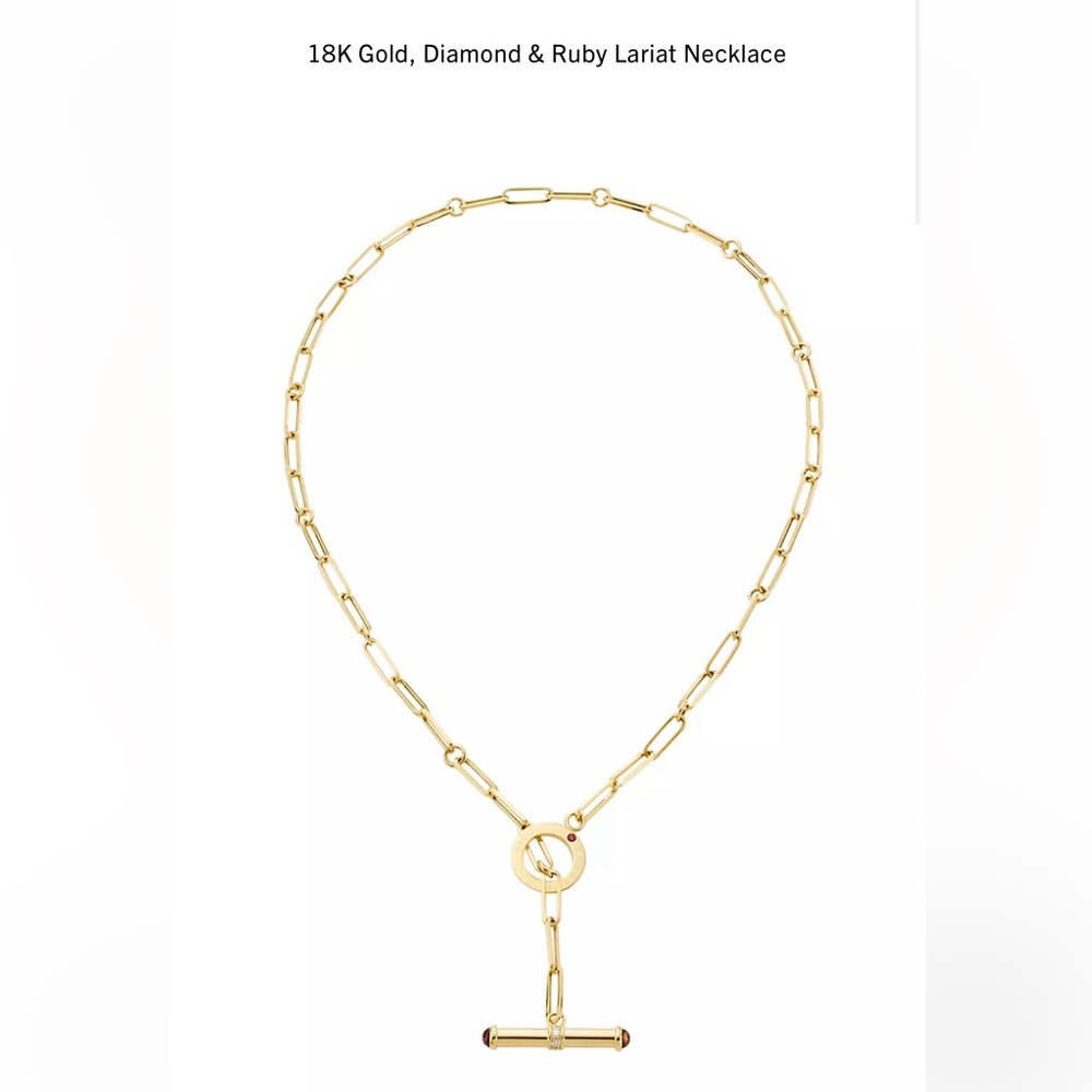 Reeds gold and ruby lariat necklace